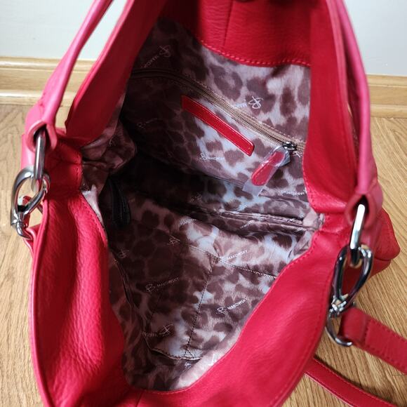 B. Makowsky Lipstick Red Textured Leather Shoulder Bag Adjustable Strap Purse - Picture 11 of 14